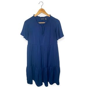 Nicole Miller Dress Women's S Navy Blue Tie Neck Casual Short Dress​​​‎